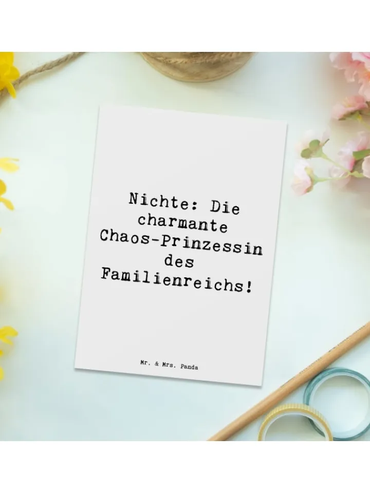 Mr. & Mrs. Panda Partyzubehör & -Dekoration<Postkarte Nichte Chaos-Prinzessin mit Spruch in Weiß