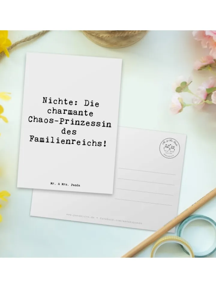 Mr. & Mrs. Panda Partyzubehör & -Dekoration<Postkarte Nichte Chaos-Prinzessin mit Spruch in Weiß