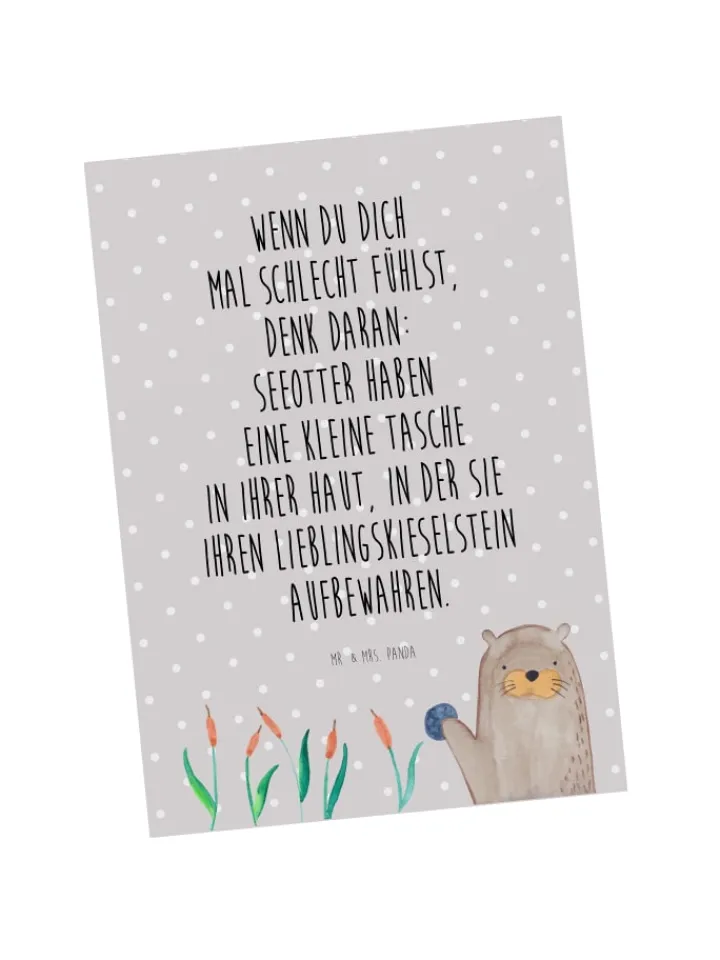 Mr. & Mrs. Panda Partyzubehör & -Dekoration<Postkarte Otter Stein mit Spruch in Grau Pastell