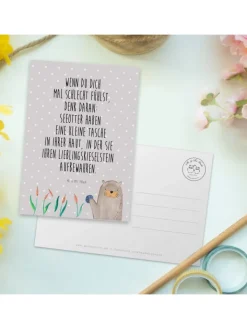 Mr. & Mrs. Panda Partyzubehör & -Dekoration<Postkarte Otter Stein mit Spruch in Grau Pastell