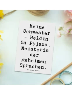 Mr. & Mrs. Panda Partyzubehör & -Dekoration<Postkarte Schwester Heldin mit Spruch in Weiß