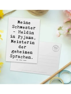 Mr. & Mrs. Panda Partyzubehör & -Dekoration<Postkarte Schwester Heldin mit Spruch in Weiß