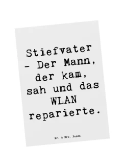 Mr. & Mrs. Panda Partyzubehör & -Dekoration<Postkarte Stiefvater Held mit Spruch in Weiß