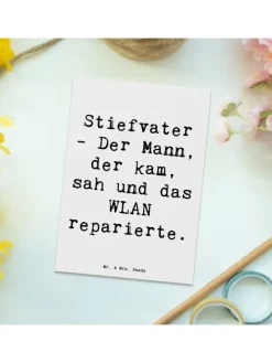 Mr. & Mrs. Panda Partyzubehör & -Dekoration<Postkarte Stiefvater Held mit Spruch in Weiß