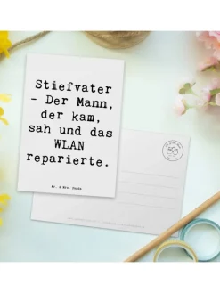 Mr. & Mrs. Panda Partyzubehör & -Dekoration<Postkarte Stiefvater Held mit Spruch in Weiß