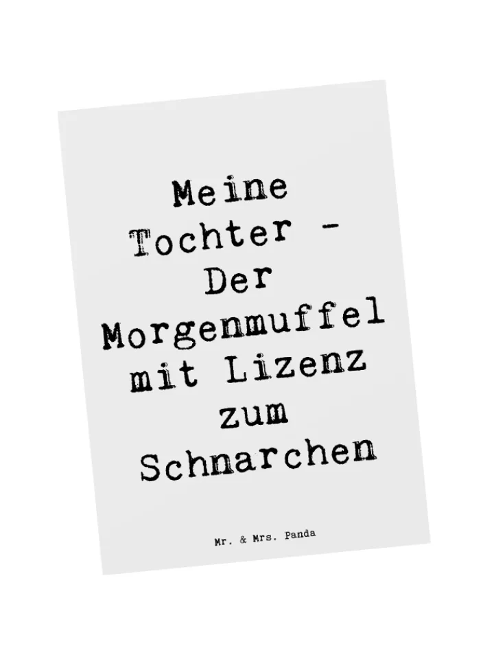 Mr. & Mrs. Panda Partyzubehör & -Dekoration<Postkarte Tochter Morgenmuffel mit Spruch in Weiß