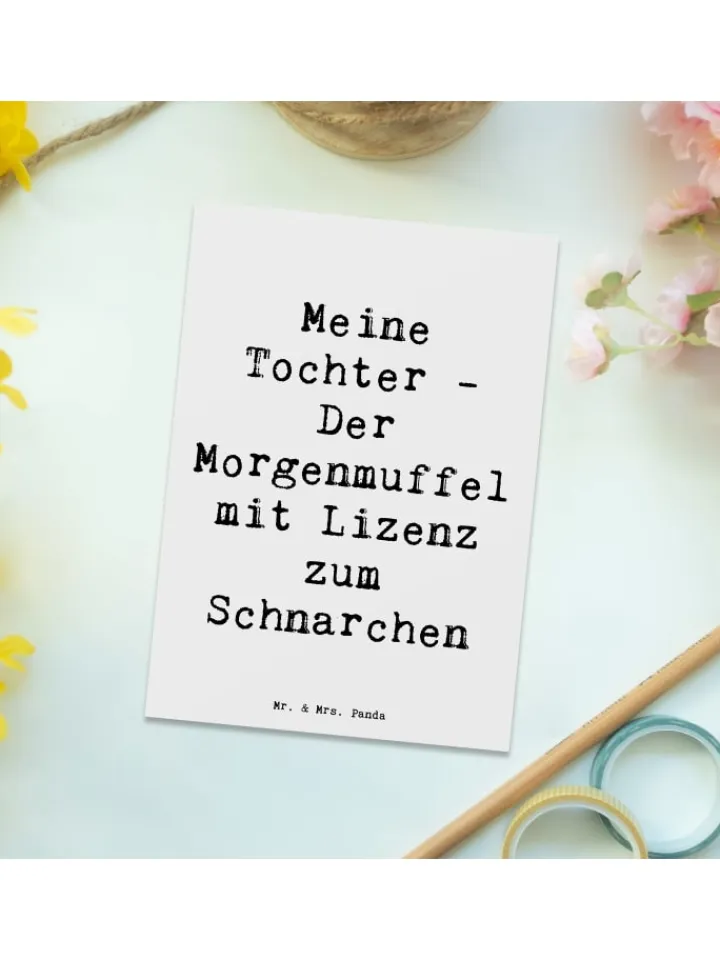 Mr. & Mrs. Panda Partyzubehör & -Dekoration<Postkarte Tochter Morgenmuffel mit Spruch in Weiß