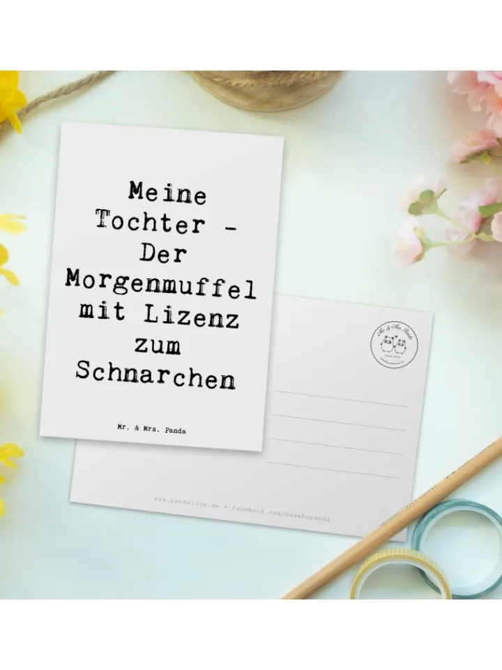 Mr. & Mrs. Panda Partyzubehör & -Dekoration<Postkarte Tochter Morgenmuffel mit Spruch in Weiß