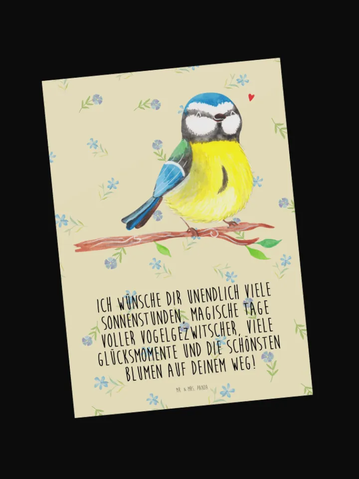 Mr. & Mrs. Panda Partyzubehör & -Dekoration<Postkarte Vogel Blaumeise mit Spruch in Blumig