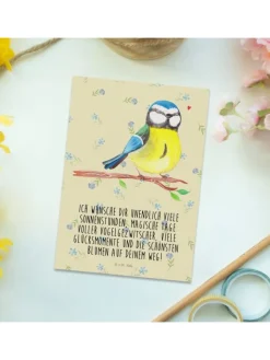 Mr. & Mrs. Panda Partyzubehör & -Dekoration<Postkarte Vogel Blaumeise mit Spruch in Blumig