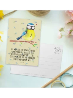 Mr. & Mrs. Panda Partyzubehör & -Dekoration<Postkarte Vogel Blaumeise mit Spruch in Blumig
