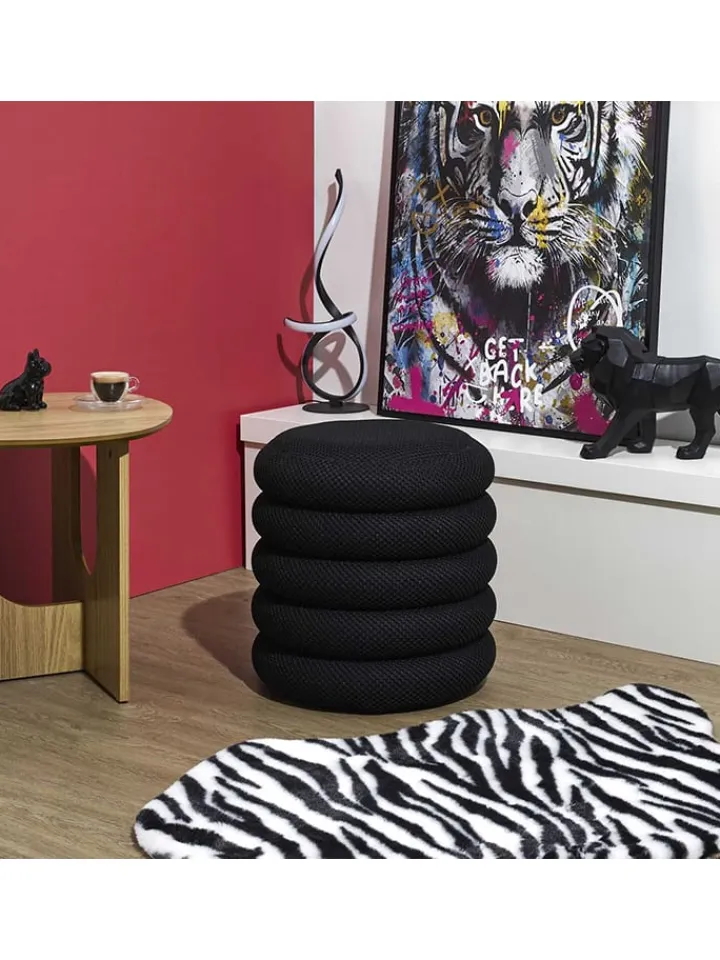 Rétro Chic Sitzmöbel<Pouf ''Atome'' in Schwarz - (H)44 x Ø 38 cm