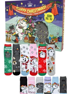 Pummeleinhorn Adventskalender<Socken Adventskalender mit 12 Paar kurz und lang in Mehrfarbig