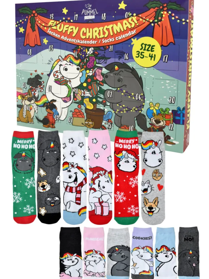 Pummeleinhorn Adventskalender<Socken Adventskalender mit 12 Paar kurz und lang in Mehrfarbig