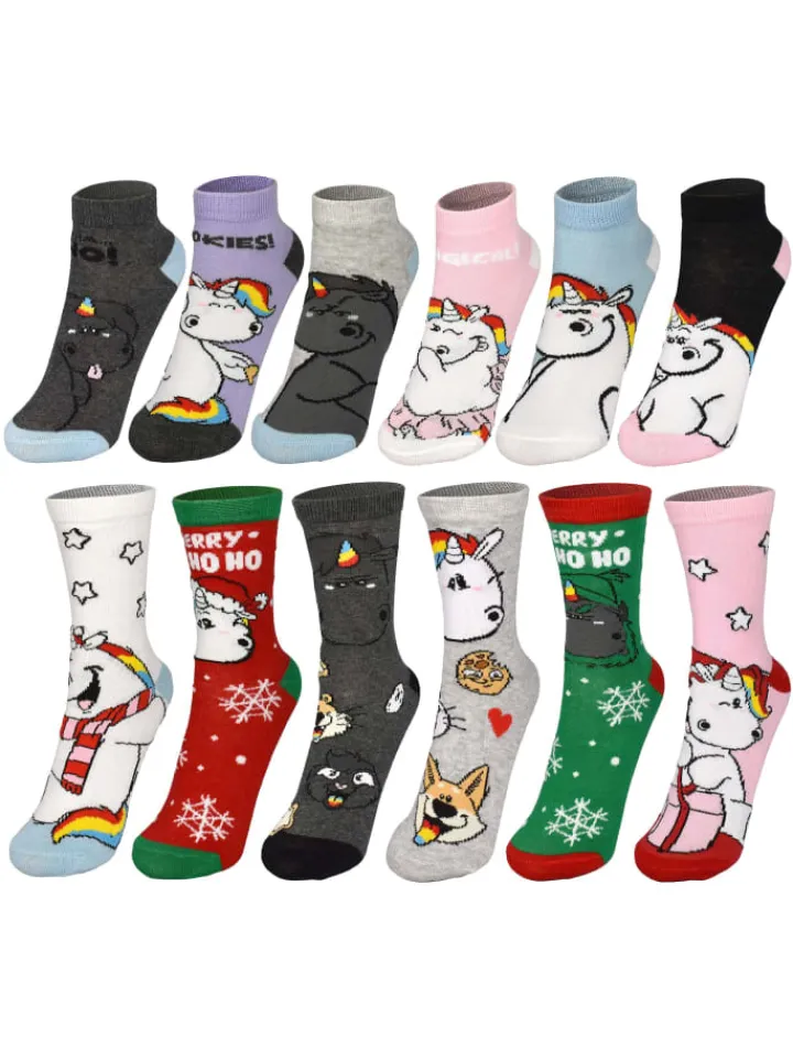 Pummeleinhorn Adventskalender<Socken Adventskalender mit 12 Paar kurz und lang in Mehrfarbig