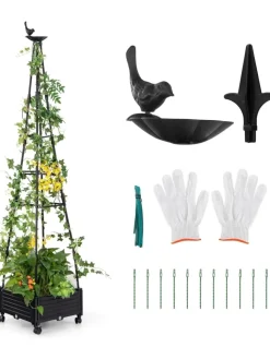 COSTWAY Pflanzen & Zubehör<Rankhilfe mit Blumenkasten 206cm in Schwarz