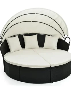 COSTWAY Gartenmöbel<Rattan Sonneninsel mit Baldachin 187x180x157cm in Schwarz