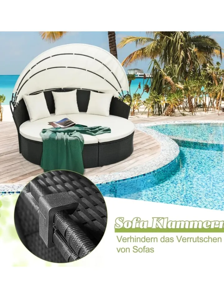 COSTWAY Gartenmöbel<Rattan Sonneninsel mit Baldachin 187x180x157cm in Schwarz