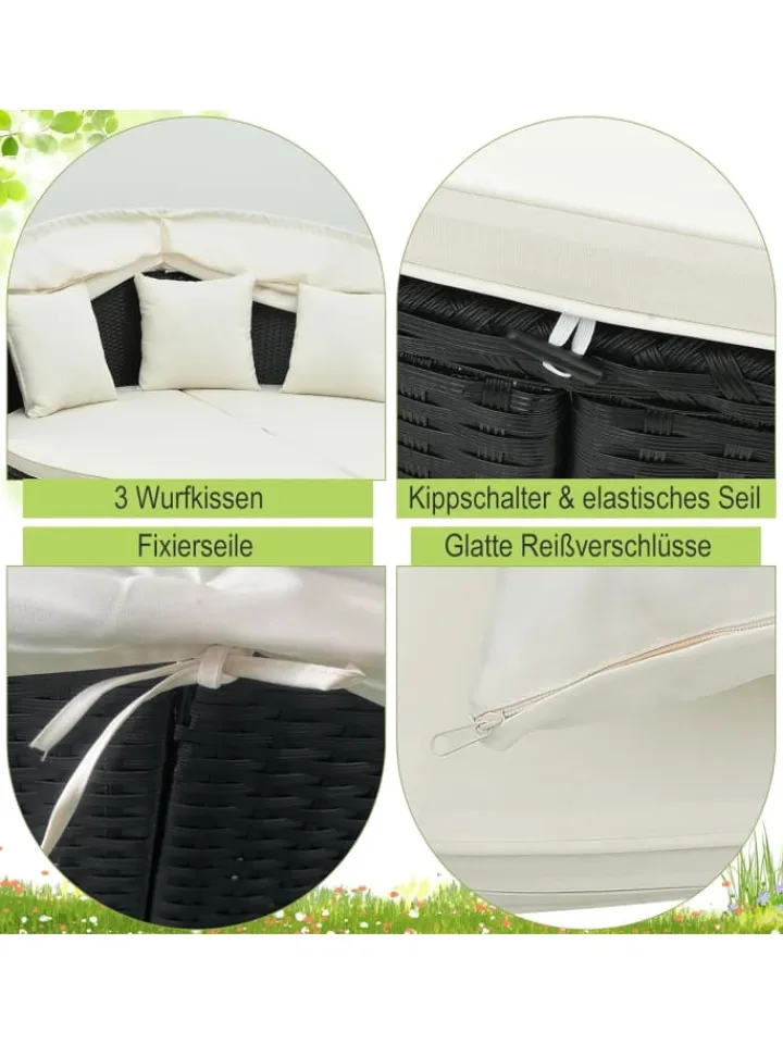 COSTWAY Gartenmöbel<Rattan Sonneninsel mit Baldachin 187x180x157cm in Schwarz