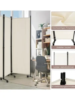 COSTWAY Paravents<Raumteiler 6 tlg. 172cm in Beige