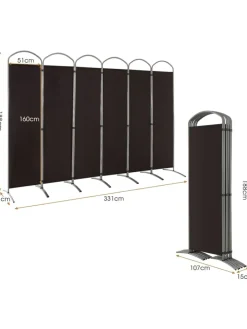 COSTWAY Paravents<Raumteiler 6 tlg. 188cm in Braun