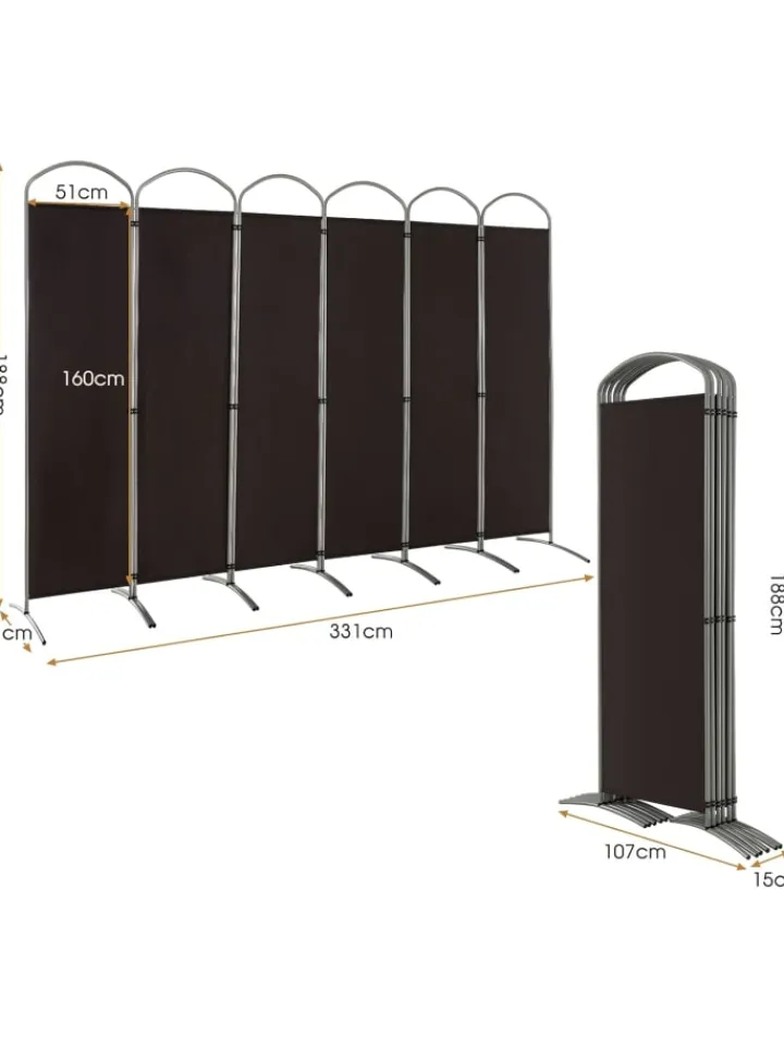 COSTWAY Paravents<Raumteiler 6 tlg. 188cm in Braun