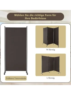 COSTWAY Paravents<Raumteiler 3 tlg. 180cm in Braun