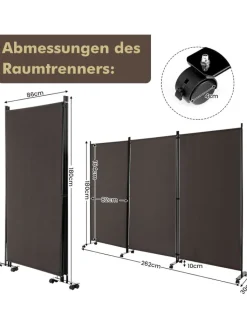 COSTWAY Paravents<Raumteiler 3 tlg. 180cm in Braun
