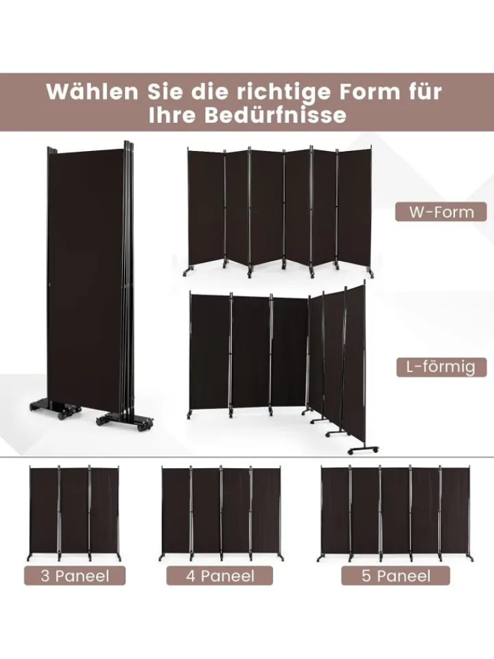 COSTWAY Paravents<Raumteiler 6 tlg. 172cm in Braun