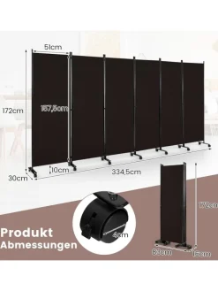 COSTWAY Paravents<Raumteiler 6 tlg. 172cm in Braun