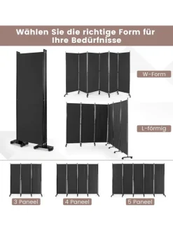 COSTWAY Paravents<Raumteiler 6 tlg. 172cm in Grau