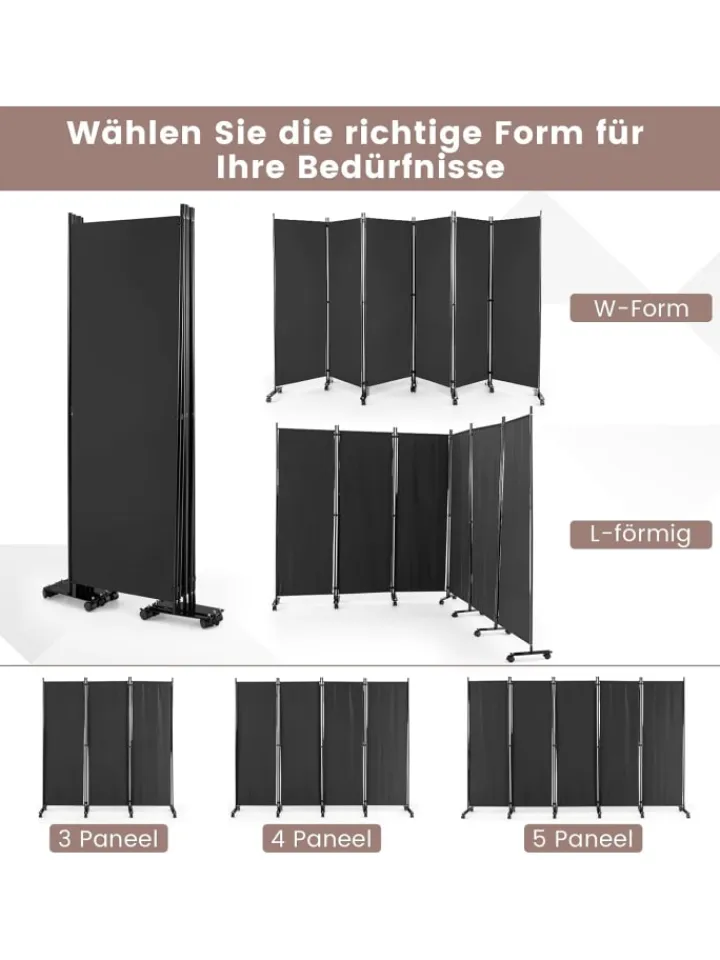 COSTWAY Paravents<Raumteiler 6 tlg. 172cm in Grau