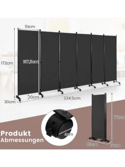 COSTWAY Paravents<Raumteiler 6 tlg. 172cm in Grau