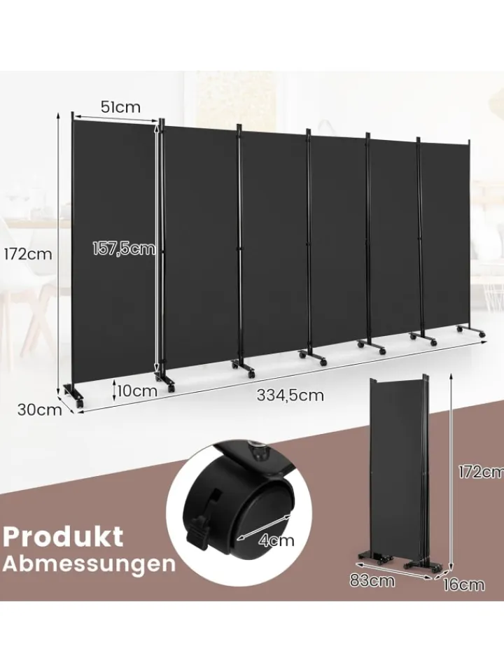 COSTWAY Paravents<Raumteiler 6 tlg. 172cm in Grau