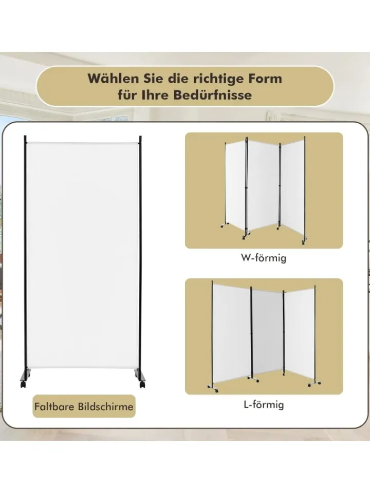 COSTWAY Paravents<Raumteiler 3 tlg. 180cm in Weiß