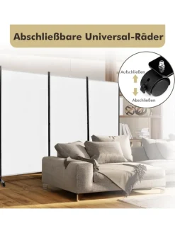 COSTWAY Paravents<Raumteiler 3 tlg. 180cm in Weiß
