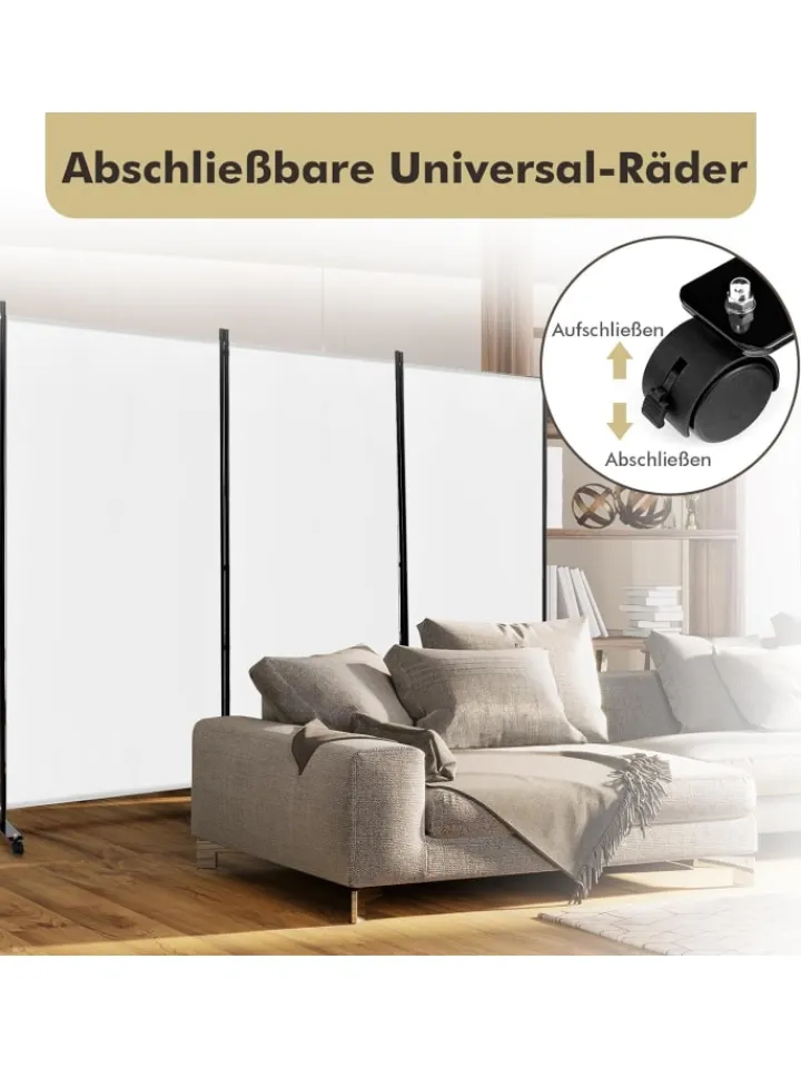 COSTWAY Paravents<Raumteiler 3 tlg. 180cm in Weiß