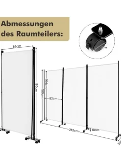COSTWAY Paravents<Raumteiler 3 tlg. 180cm in Weiß
