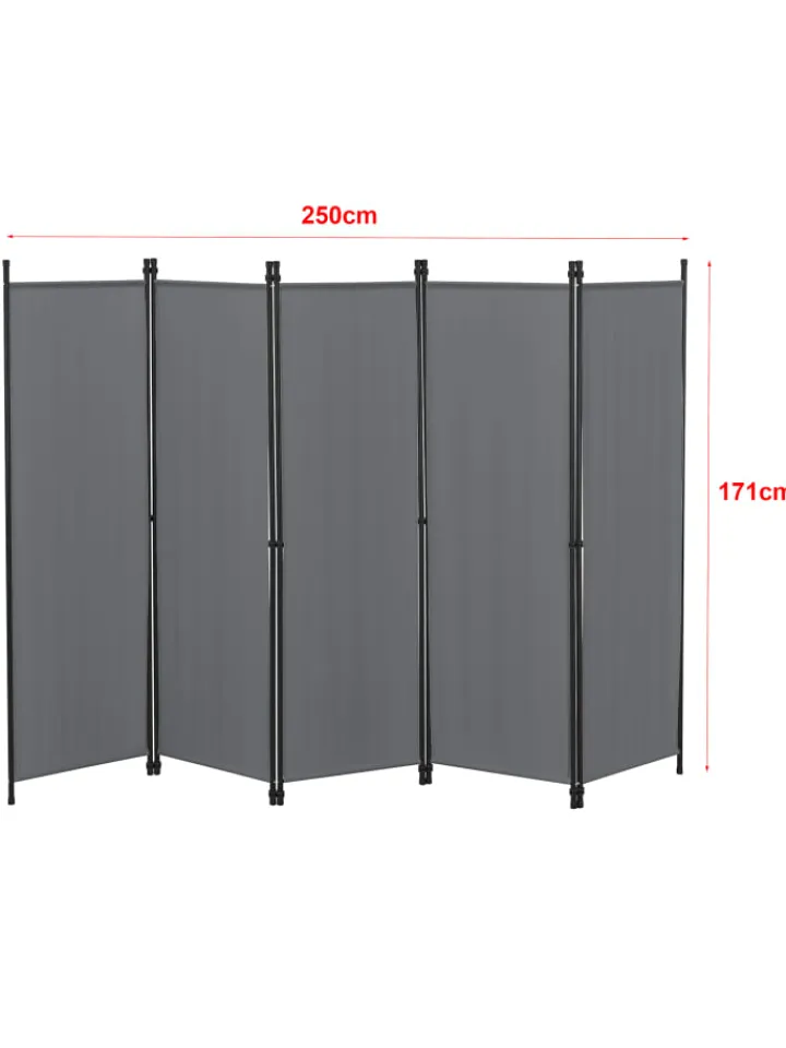 en.casa Paravents<Raumteiler Huesca - 5-teilig in Grau (H)171cm (B)250cm