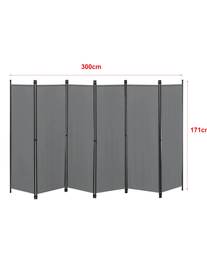 en.casa Paravents<Raumteiler Huesca - 6-teilig in Grau (H)171cm (B)300cm