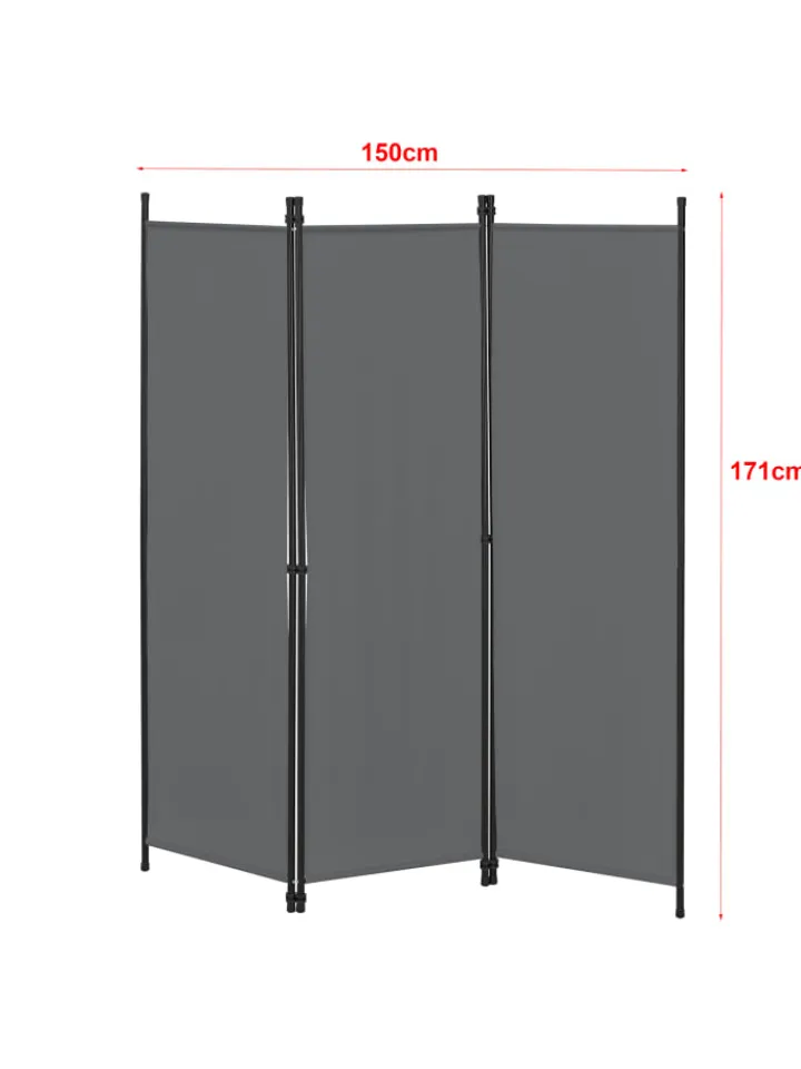 en.casa Paravents<Raumteiler Huesca - 3-teilig in Grau (H)171cm (B)150cm