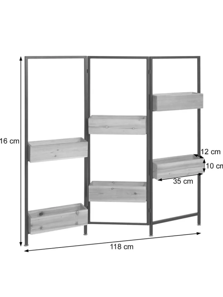 MCW Paravents<Raumteiler mit Pflanzkasten L32, Gestell schwarz, naturfarben
