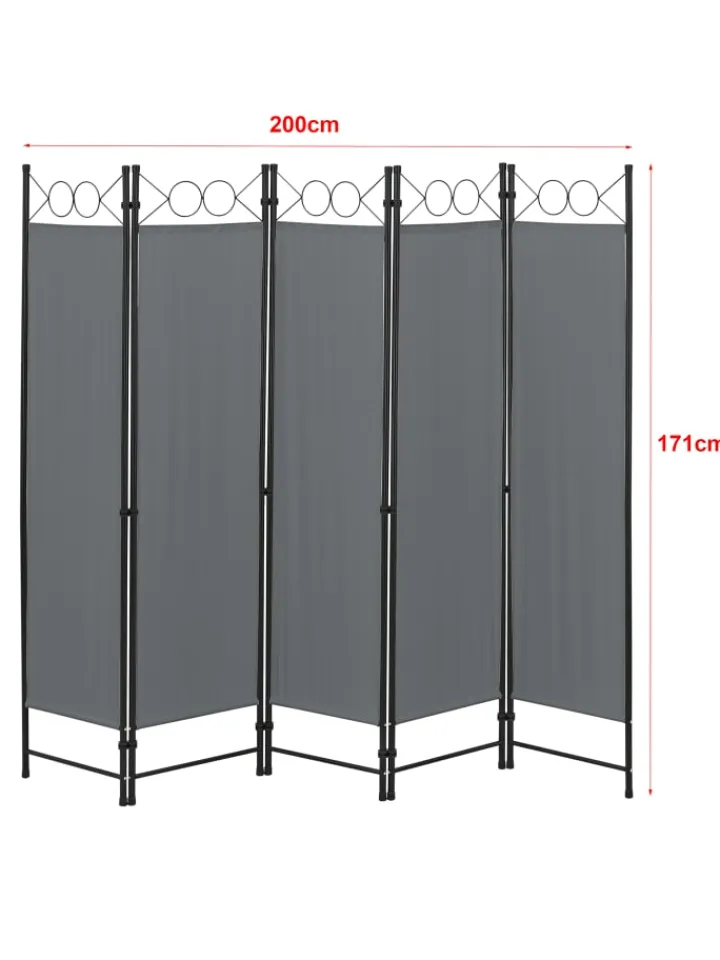 en.casa Paravents<Raumteiler Saragossa 5-teilig in Grau (H)171cm (B)200cm