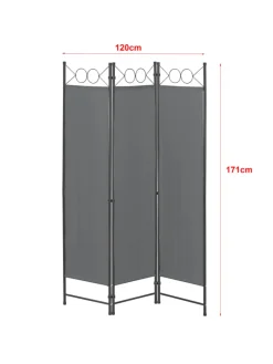 en.casa Paravents<Raumteiler Saragossa 3-teilig in Grau (H)171cm (B)120cm