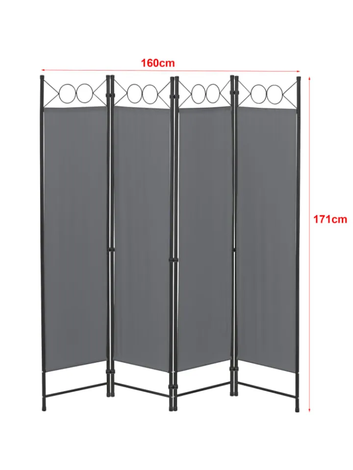 en.casa Paravents<Raumteiler Saragossa 4-teilig in Grau (H)171cm (B)160cm