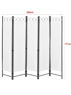 en.casa Paravents<Raumteiler Saragossa 5-teilig in Weiß (H)171cm (B)200cm