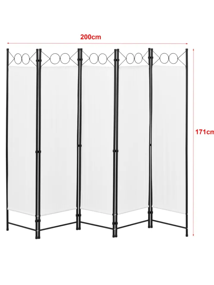 en.casa Paravents<Raumteiler Saragossa 5-teilig in Weiß (H)171cm (B)200cm