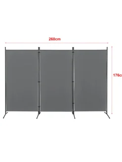en.casa Paravents<Raumteiler Teruel - 3-teilig in Grau (H)176cm (B)260cm
