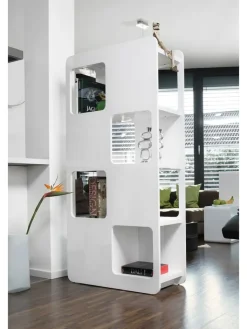 SalesFever Regale & Schränke<Raumteiler-Regal mit 4 Böden und 8 Fächer aus MDF Hochglanz in Weiß