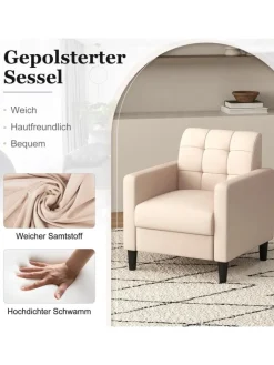 COSTWAY Sitzmöbel<Relaxsessel aus Samt in Beige